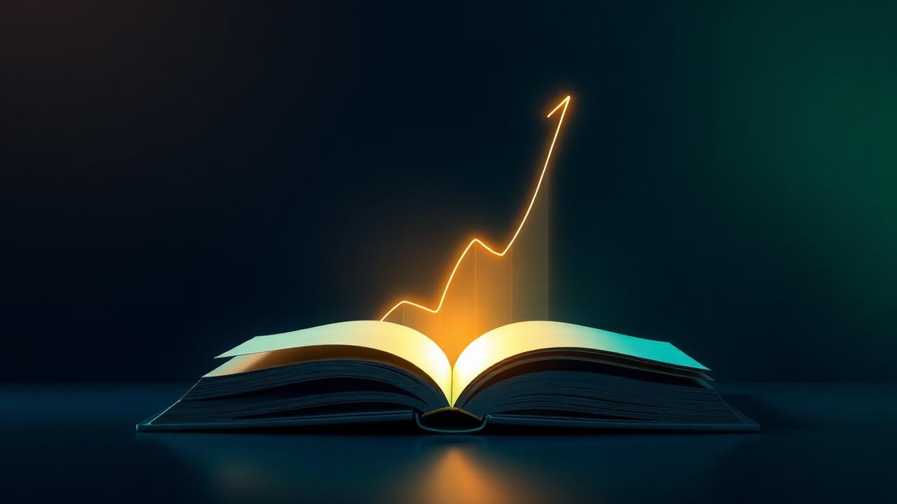 Libro abierto con una curva de crecimiento ascendente representando el poder del storytelling en marketing